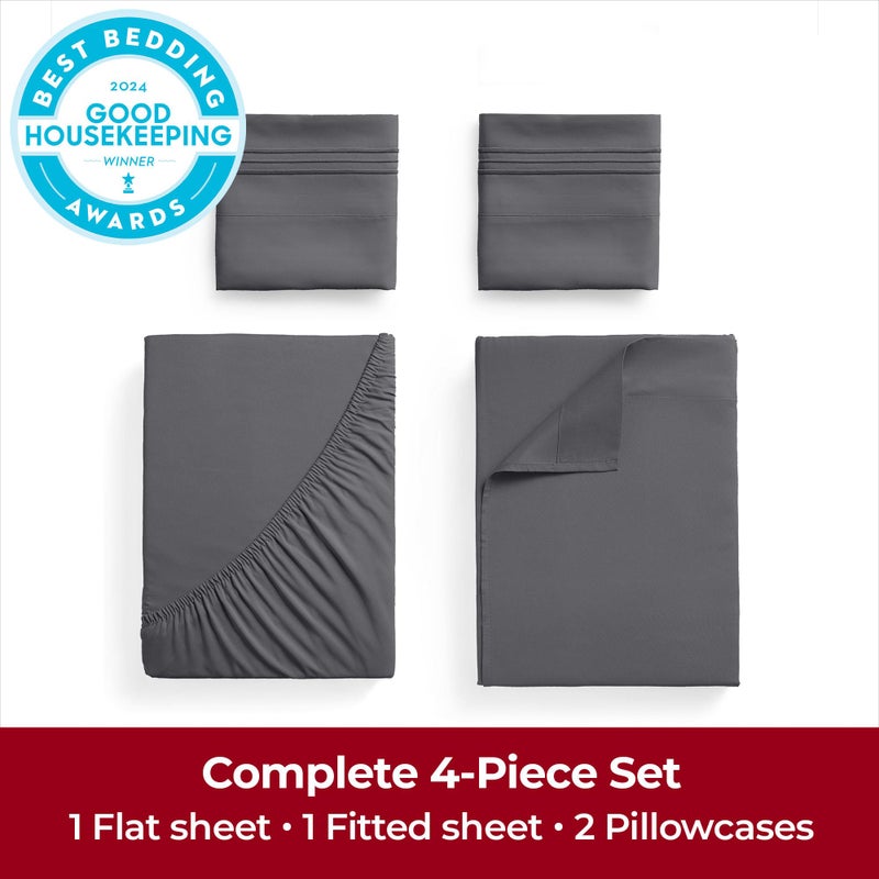 Mellanni Extra Deep King Sheets - 4 PC Iconic Collection Bedding - Hotel Luxury, Ultra Soft, Cooling Bed Sheets - Wrinkle, Fade, Stain Resistant (King, Gray) - Image 4